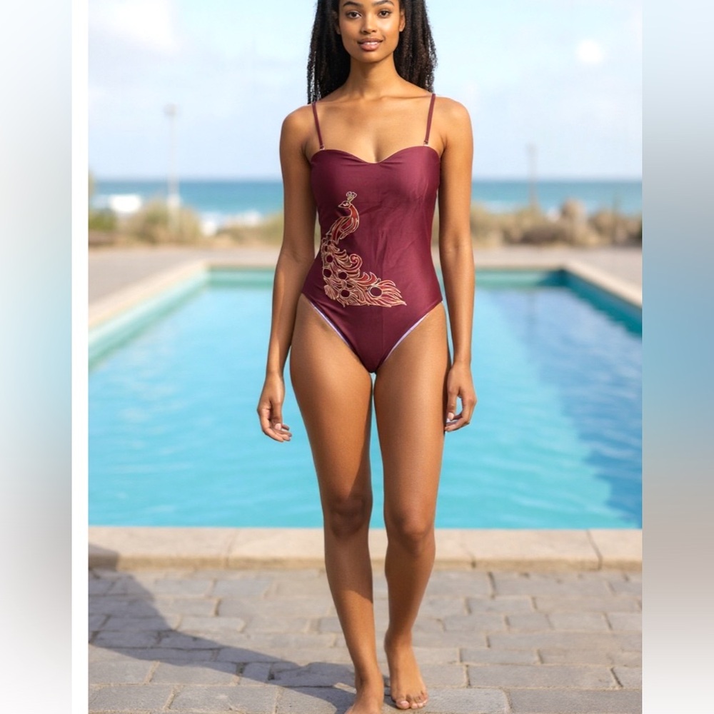 Juan de Dios, Yori Plus One-Piece Swimsuit, Peacock Print, Size XS | 0406